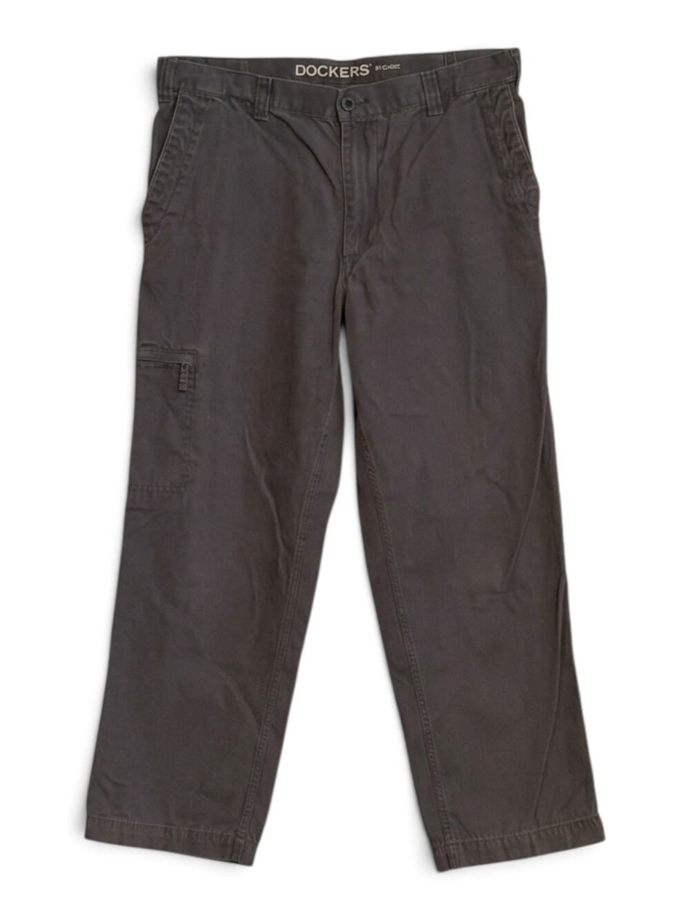 Dockers D3 Classic Cargo Khakis Mens 36x28 Charcoal Gray Cuffs Pro Hem Straight